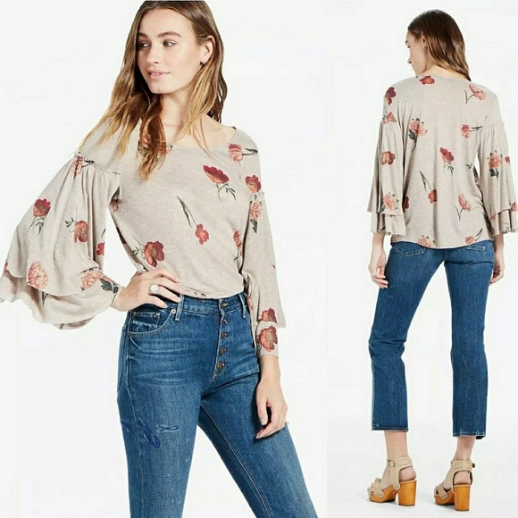 Lucky Brand Tops - Lucky Brand Daquet Floral Ruffle Bell Sleeve Size M